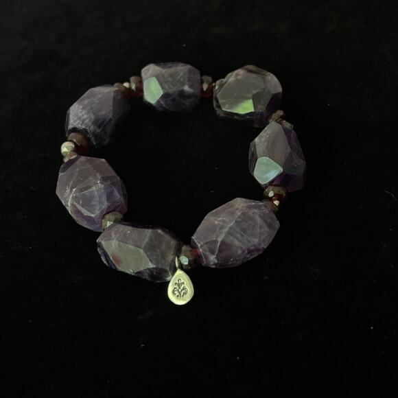 925 Jewelry Jewelry - Handmade Amethyst, Garnet, and Sterling Silver Chunky Statement Stretch Bracelet